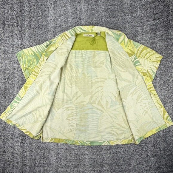 Tommy Bahama Men's Large Silk Shirt Palm Tree Leaves Tropical Hawaiian Button Up - Picture 6 of 10